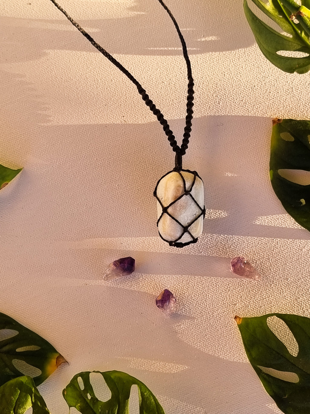 Caribbean calcite macrame necklace
