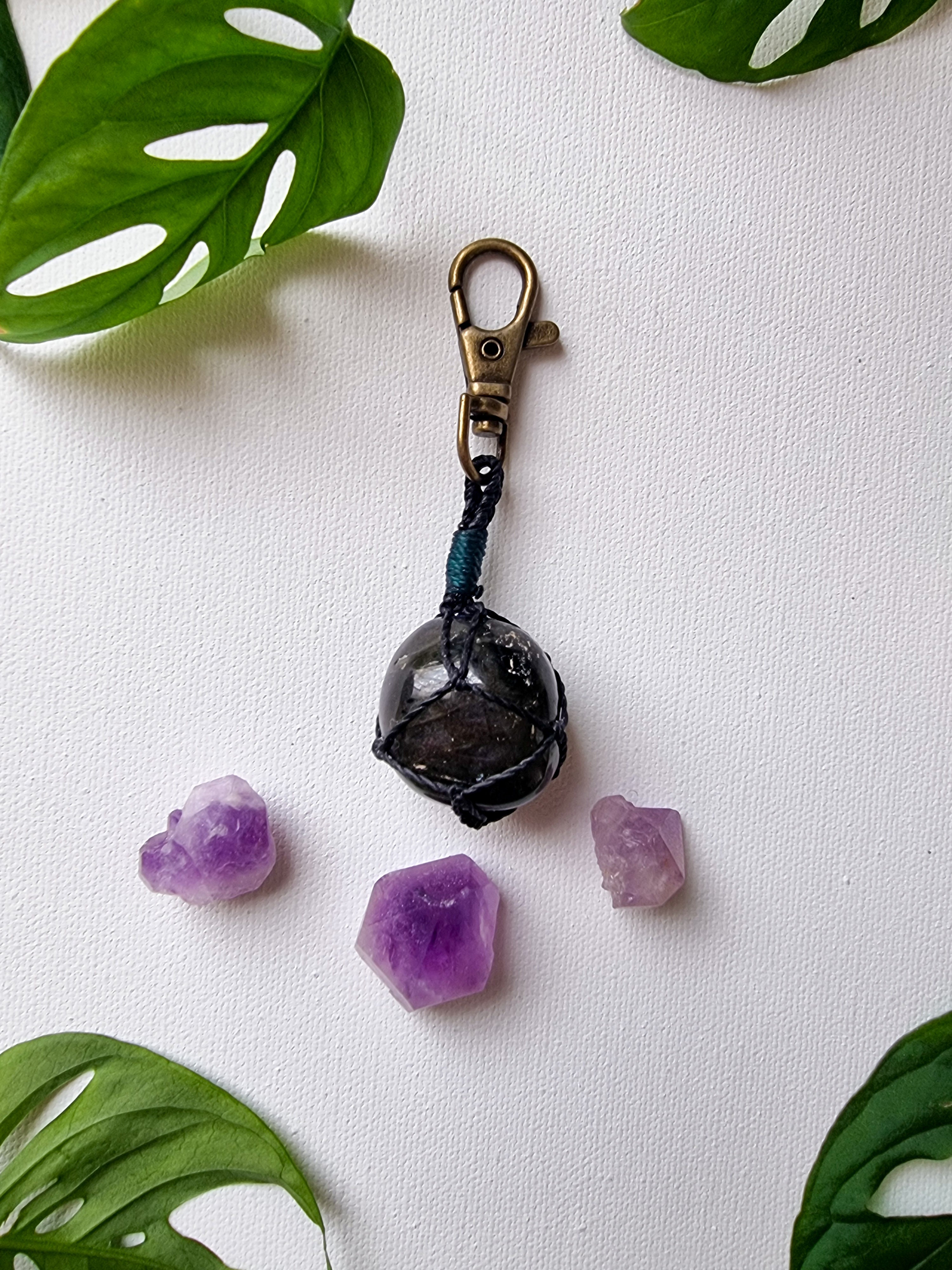 Labradorite crystal keyring