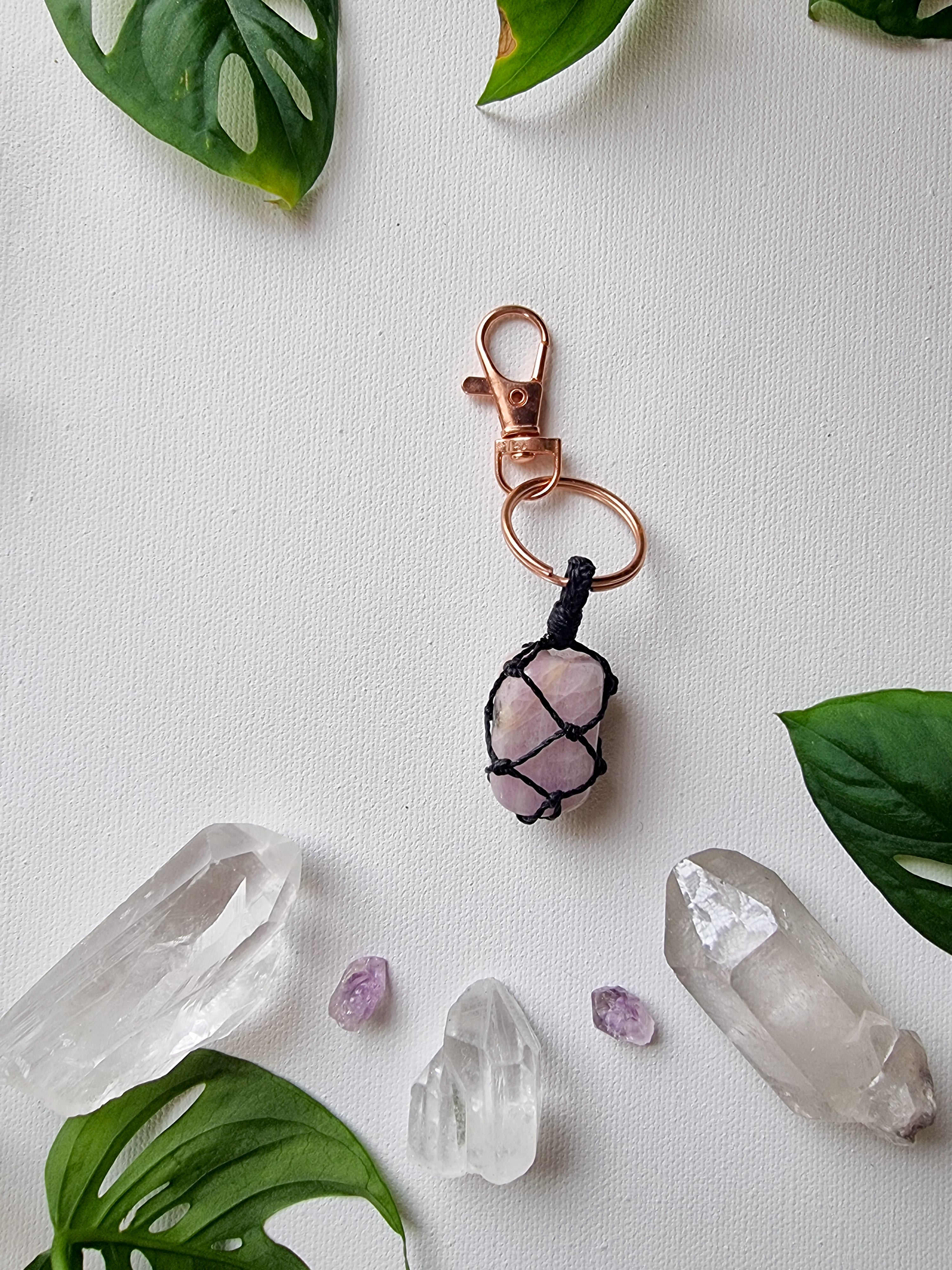 Kunzite crystal key charm