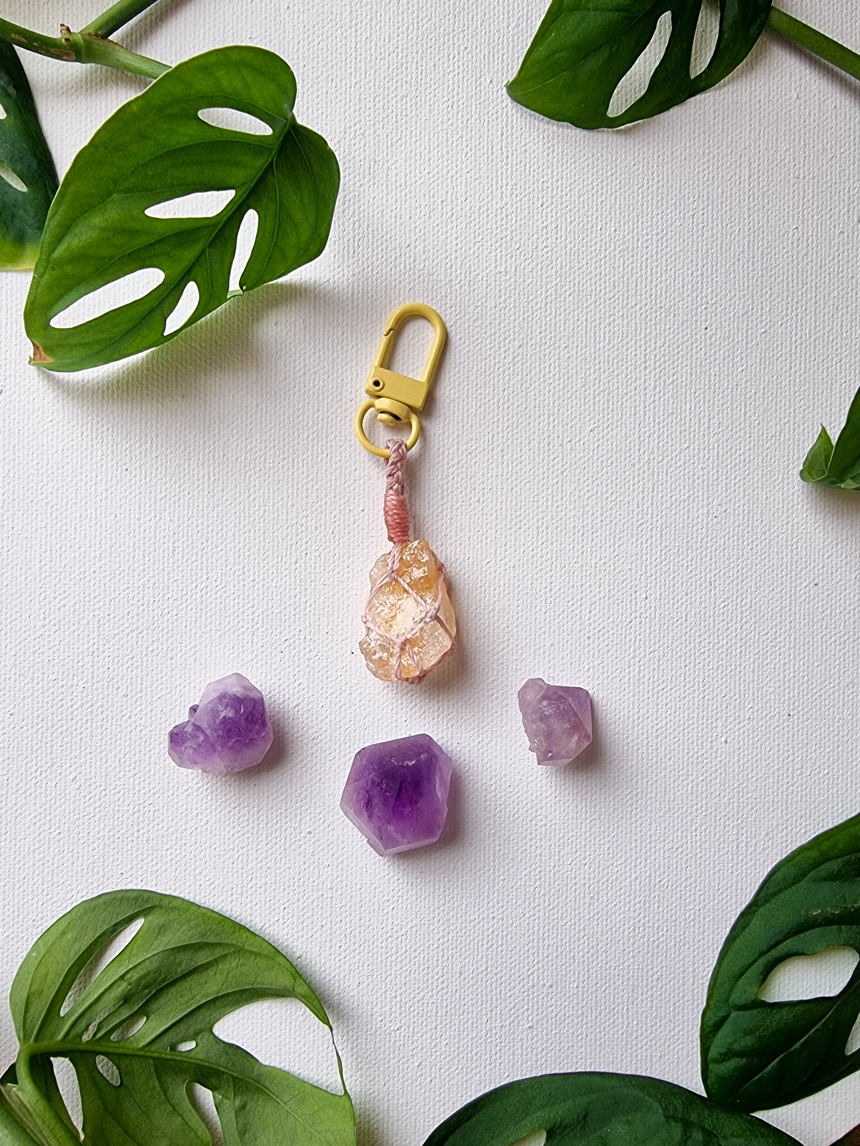 Citrine crystal keyring