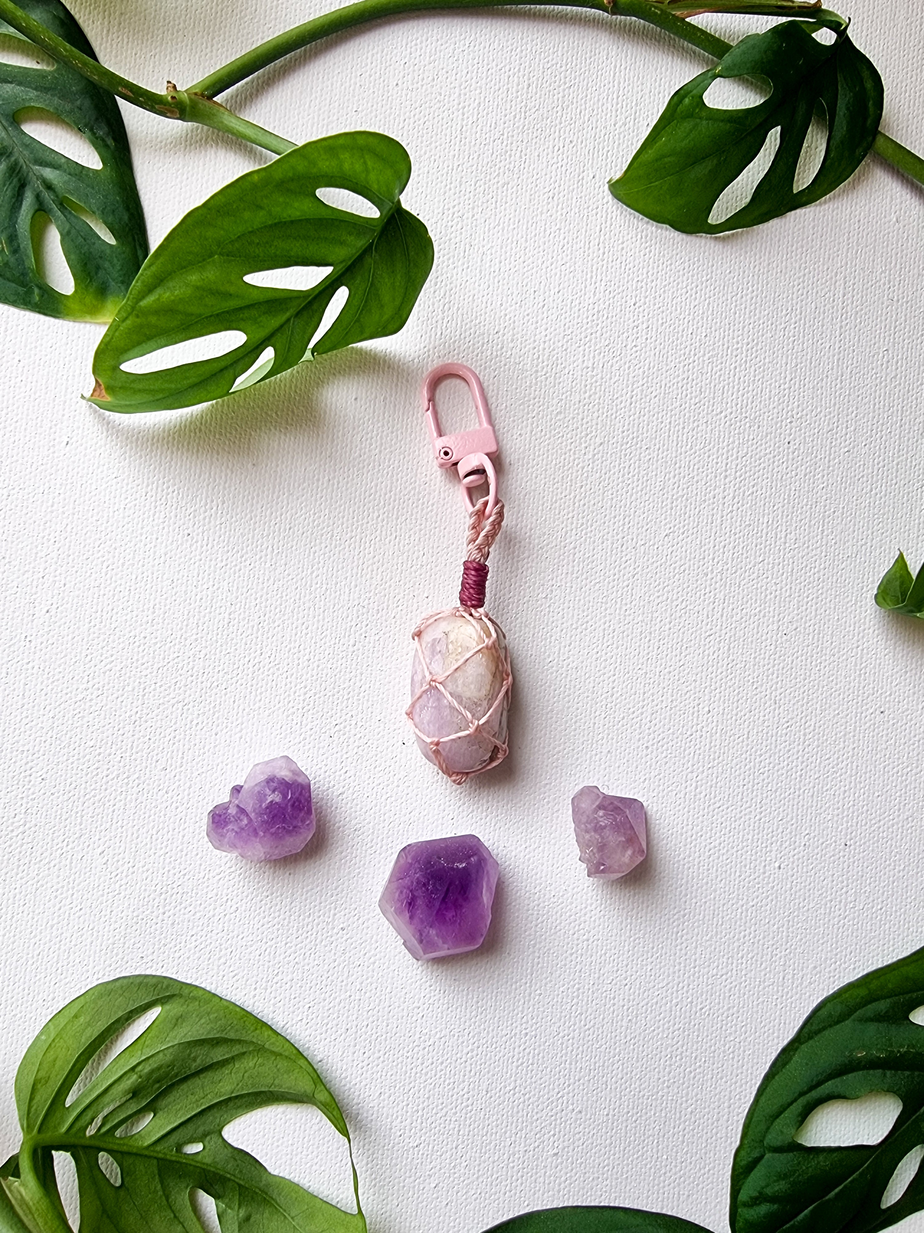 Kunzite crystal keyring