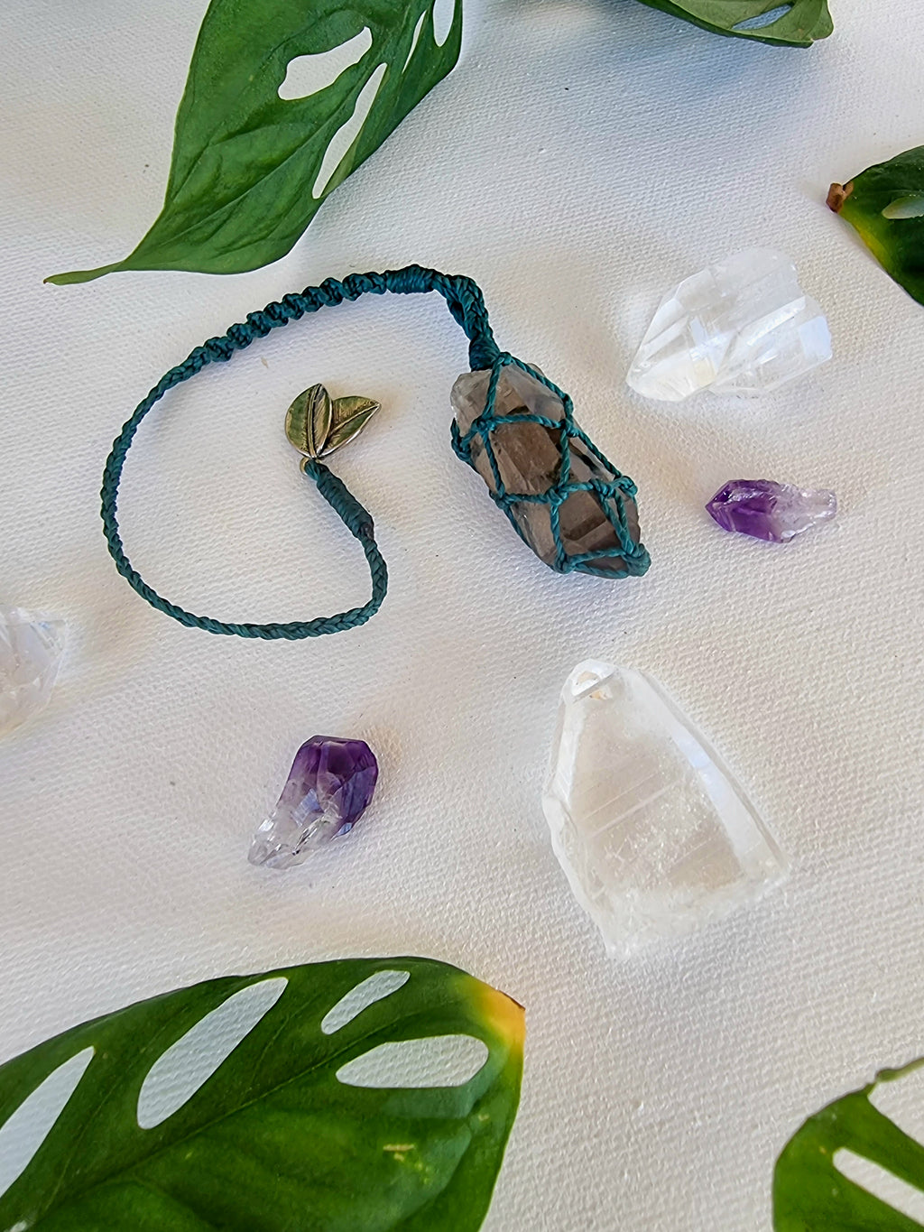Smoky quartz macrame pendulum