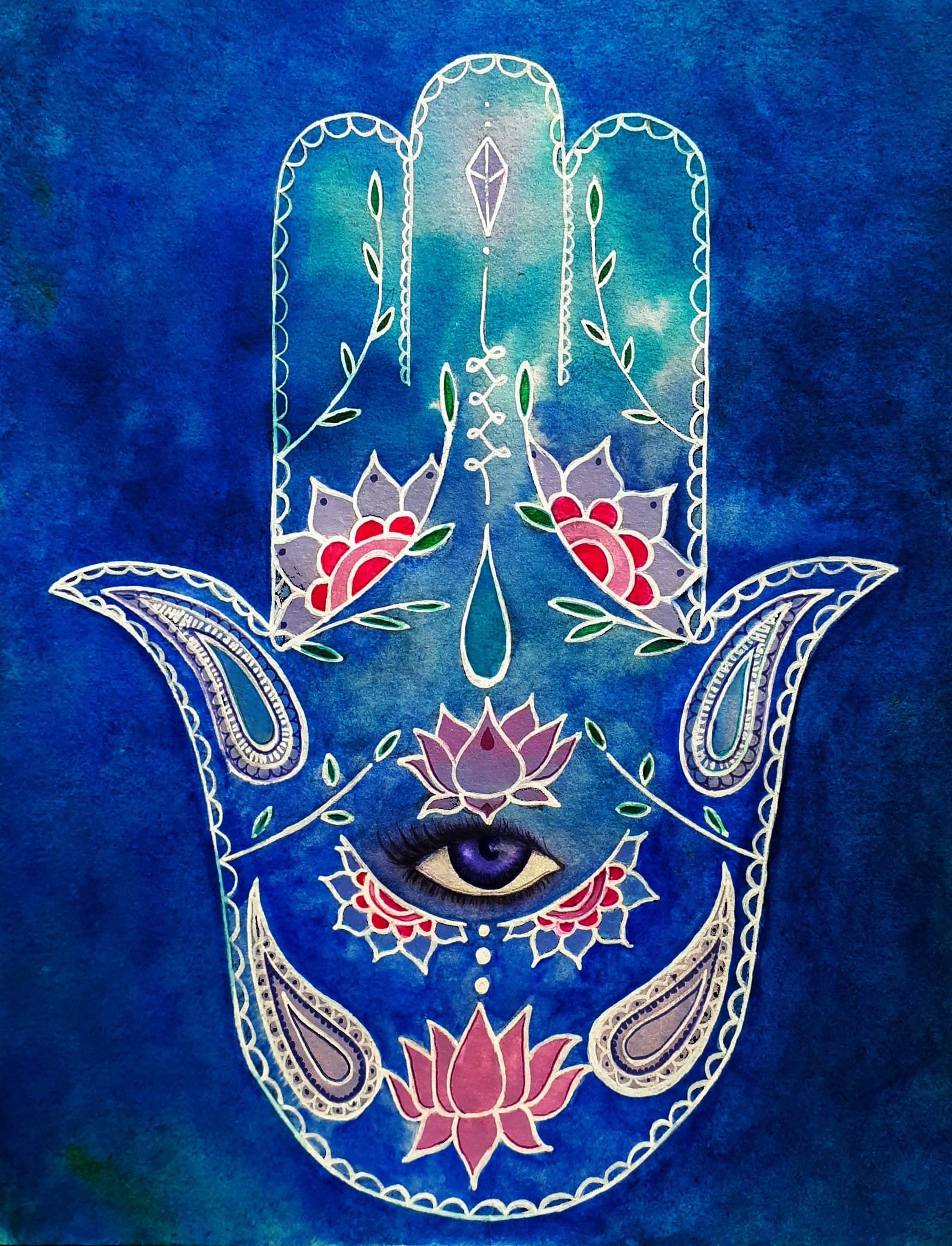 Hamsa hand deep blue digital illustration download