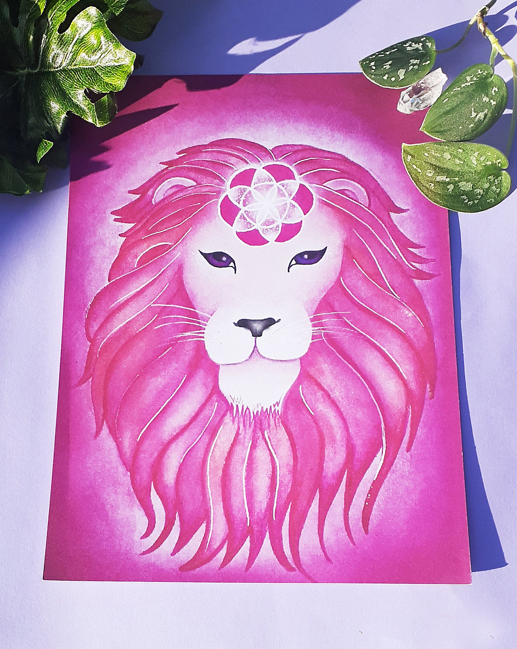 Pink lion watercolour digital illustration download