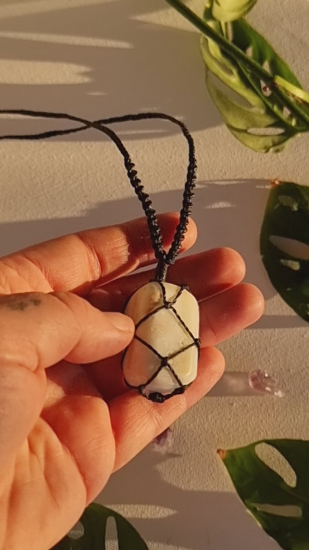 Caribbean calcite macrame necklace