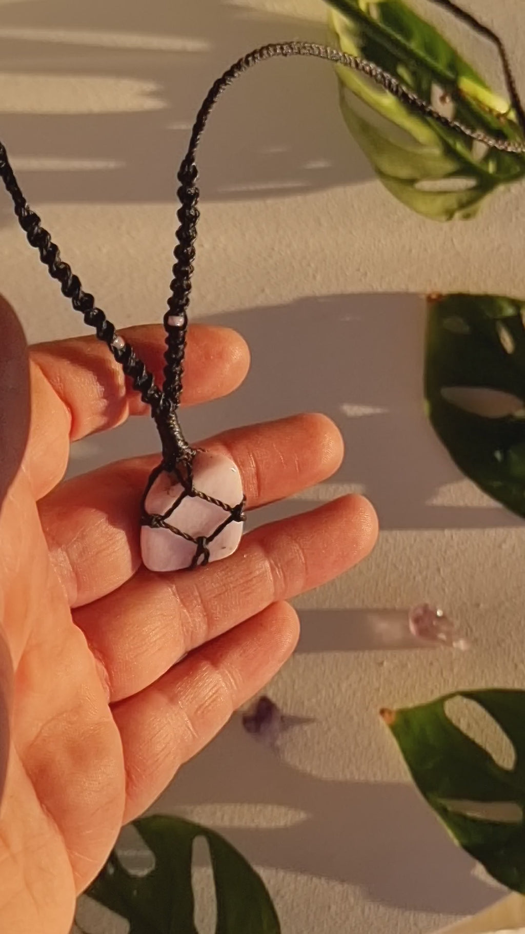 Kunzite crystal macrame necklace